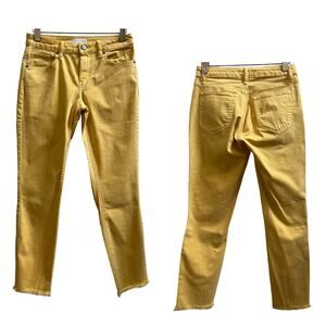 Loft Yellow Weathered Look Curvy Skinny Raw Hem Crop Jean Size 0/25